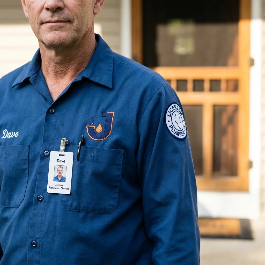 Licensed plumber showing ID badge in Burlington, WI