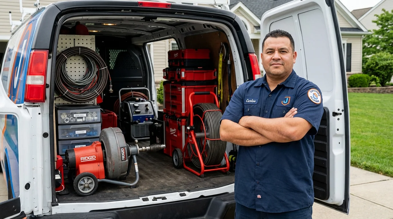 Professional drain cleaning equipment and Johns Plumbing LLC plumber in Burlington