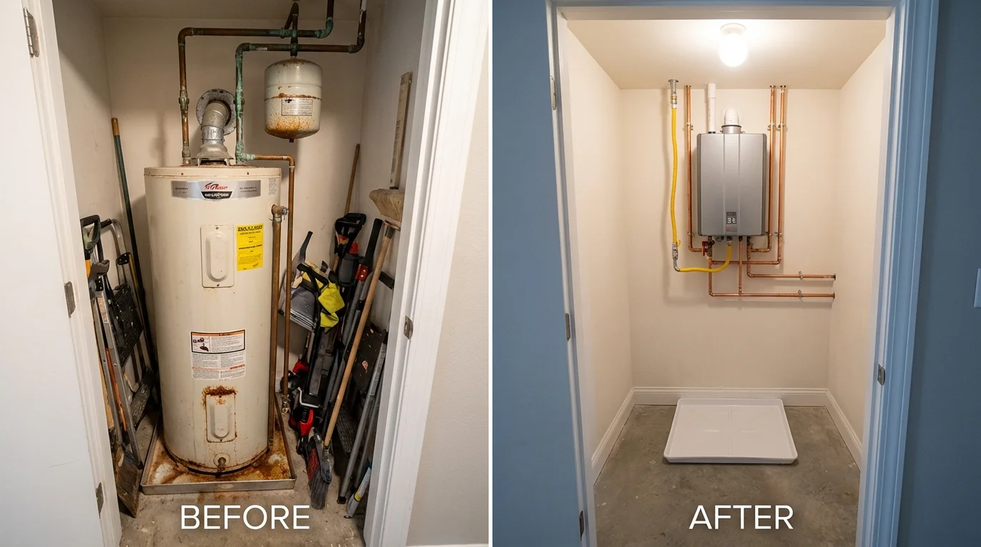 Tank water heater versus wall-mounted tankless unit comparison for Burlington, WI homeowners